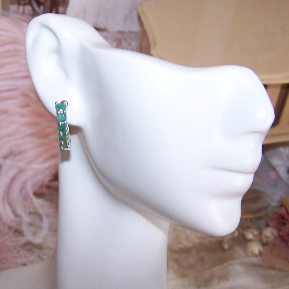 Sterling Silver Chrysoprase 3/4" Hoop Earrings - Posts with Latches